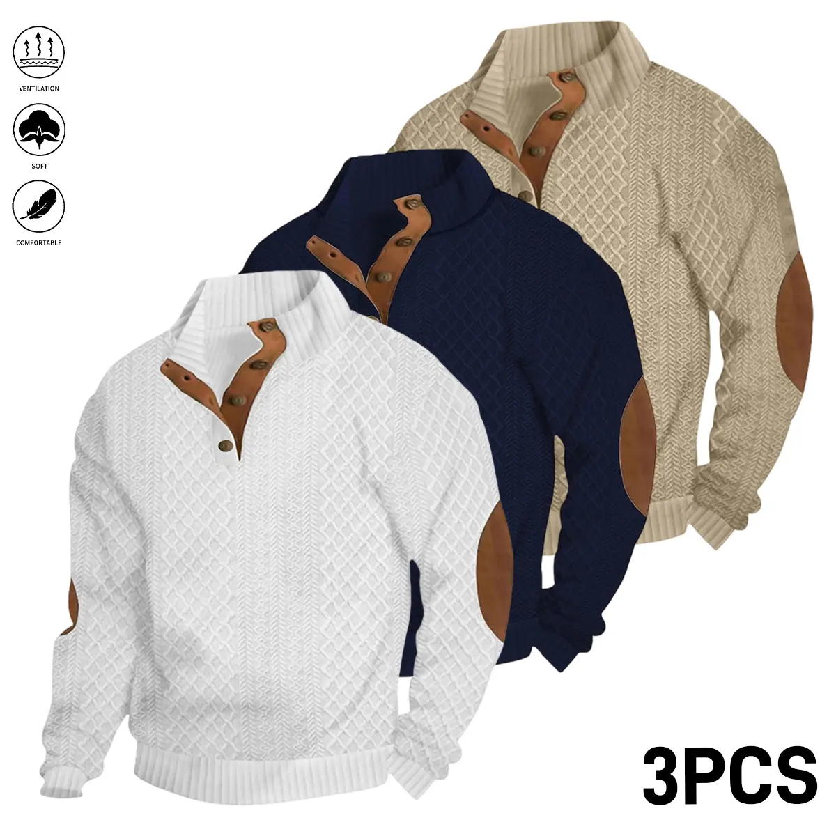 Men's Stand-Collar Button-Front Sweatshirt-Shirt