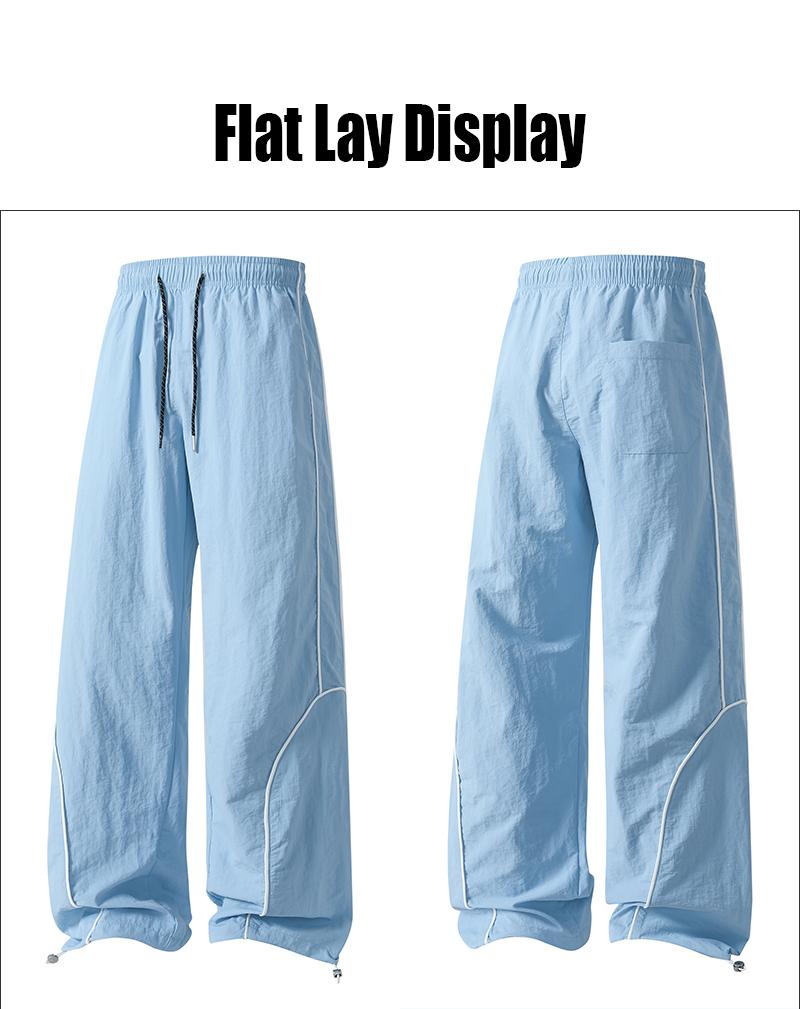 Men's Loose-Fit Wide-Leg Nylon Casual Pants - Printed Graphical Stripes, Drawstring Elastic Waist, Utility Pockets, Cool Breathable, All-Season Streetwear Clothing for Everyday Wear, Basketball, Wide-Leg Trousers