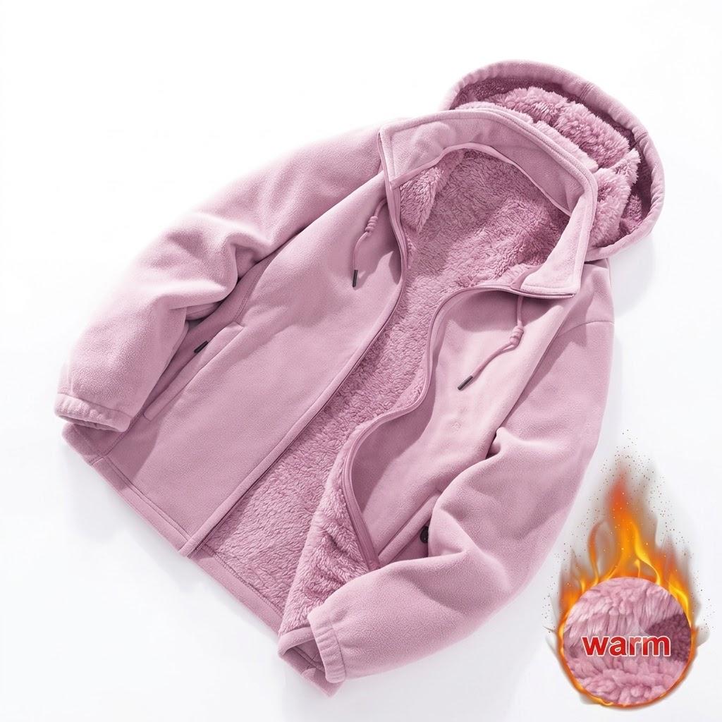 Women&rsquo;s autumn/winter fleece jacket/cardigan with thick lining for warmth, hooded, casual and stylish, suitable for outdoor sports, detachable hood