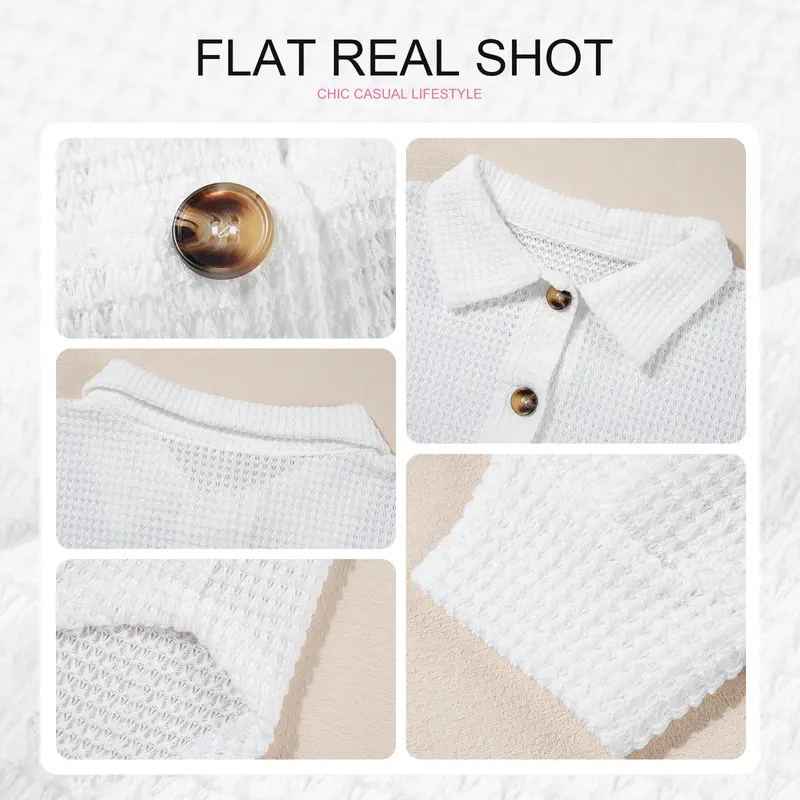 Women's Relaxed-Fit Waffle-Knit Henley Shirt