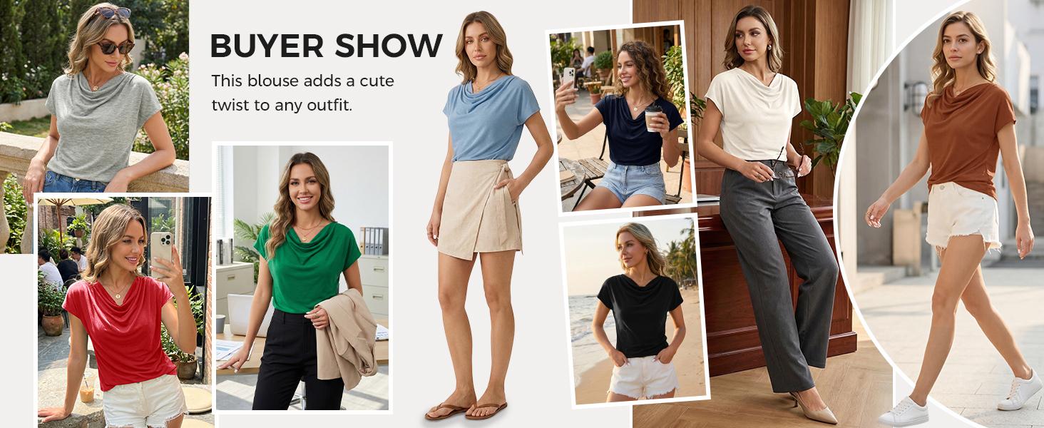 Fisoew Women's Dressy Short Sleeve Cowl Neck Sleeve Shirt Basic, Comfortable, Minimalist Business Casual Women's Tops for 2026 Spring Summer Work Office Style Wear, Fits, Blouses,back to school,back to school shopping, Shortsleeve Fisoew Women's Dressy Short Sleeve Cowl Neck Sleeve Shirt Basic, Comfortable, Minimalist Business Casual Women's Tops for 2026 Spring Summer Work Office Style Wear, Fits, Blouses,back to school,back to school shopping, Shortsleeve