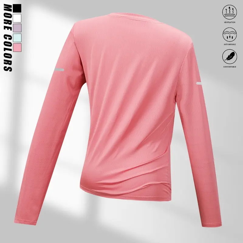 Women's Solid-Color Long-Sleeve Polyester Athletic Crew-Neck Shirt