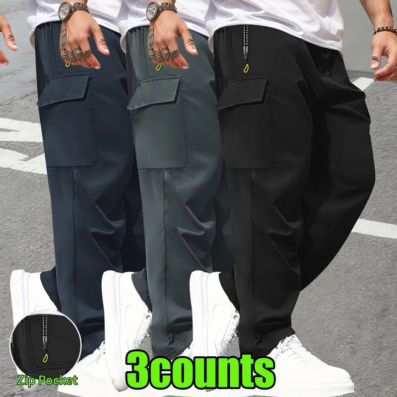 Men's Solid-Color Cargo Pants – Multi-Pocket