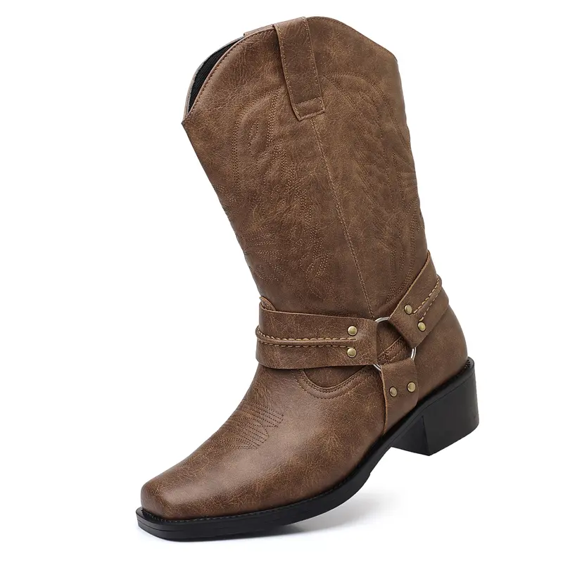 Men's Western Cowboy Boots – Embossed Shaft and Low-Heel Design