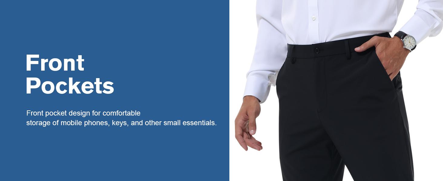 Alimens&Gentle Men's Stretch Dress Pants No Iron Golf Pants Expandable Waist Flat Front Business Casual Formal  Pants