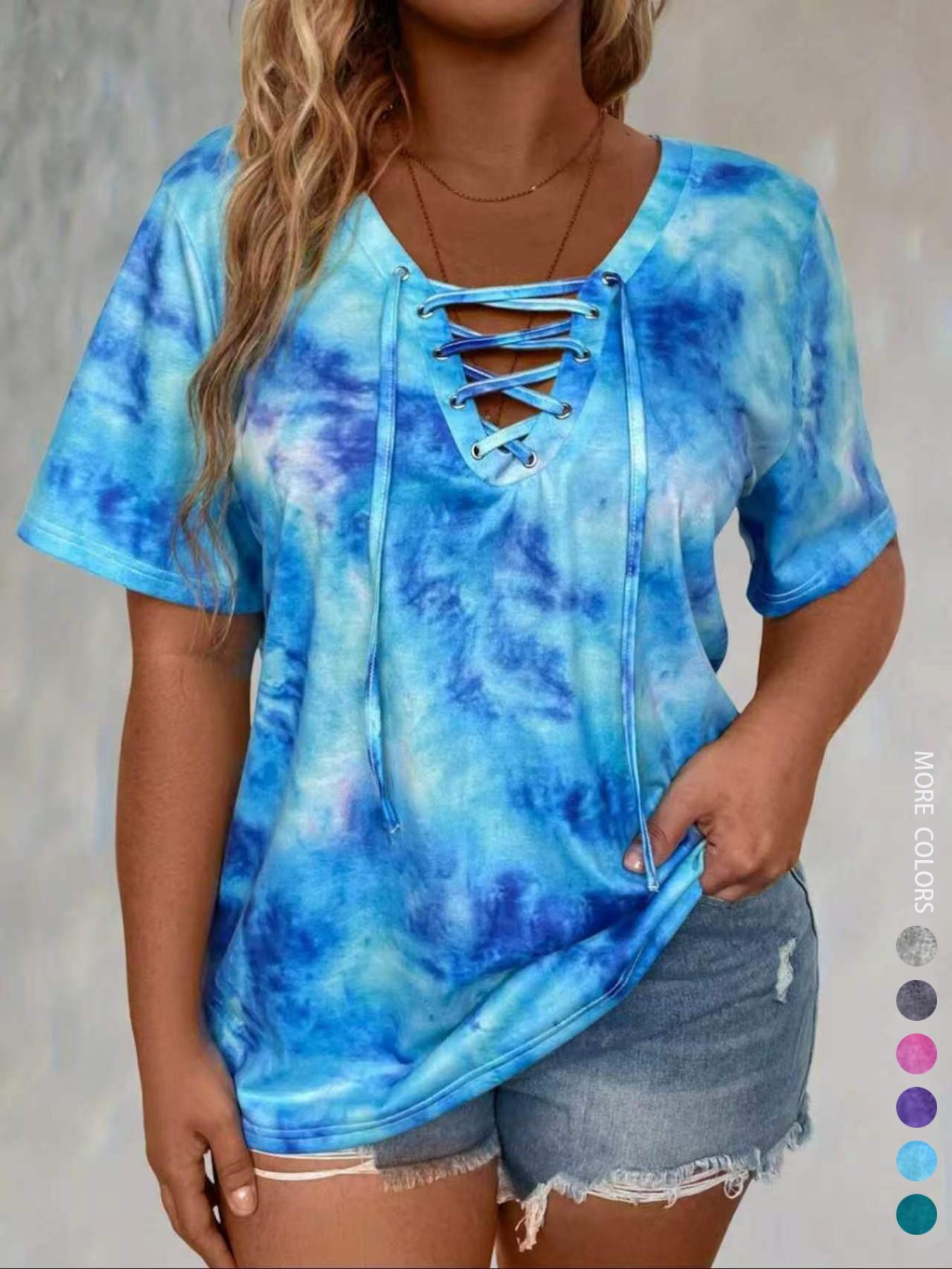 Women's Plus Size Tie Front V-Neck T-Shirt, Casual Stylish Tee, Casual Pattern Fitted Top, Comfortable Stretch Fabric Womenswear, Perfect for Daily Wear & Gifts, Everyday, Casual Streetwear Top, Casual Streetwear Look Women's Plus Size Tie Front V-Neck T-Shirt, Casual Stylish Tee, Casual Pattern Fitted Top, Comfortable Stretch Fabric Womenswear, Perfect for Daily Wear & Gifts, Everyday, Casual Streetwear Top, Casual Streetwear Look