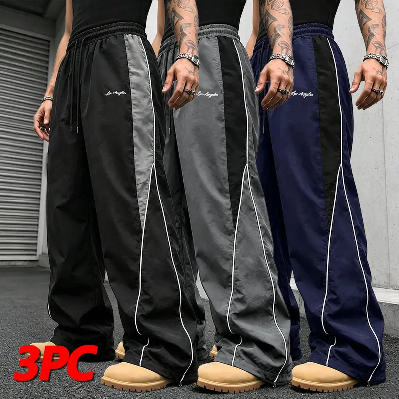 Men's Wide-Leg Casual Pants with Contrast Reflective Strips