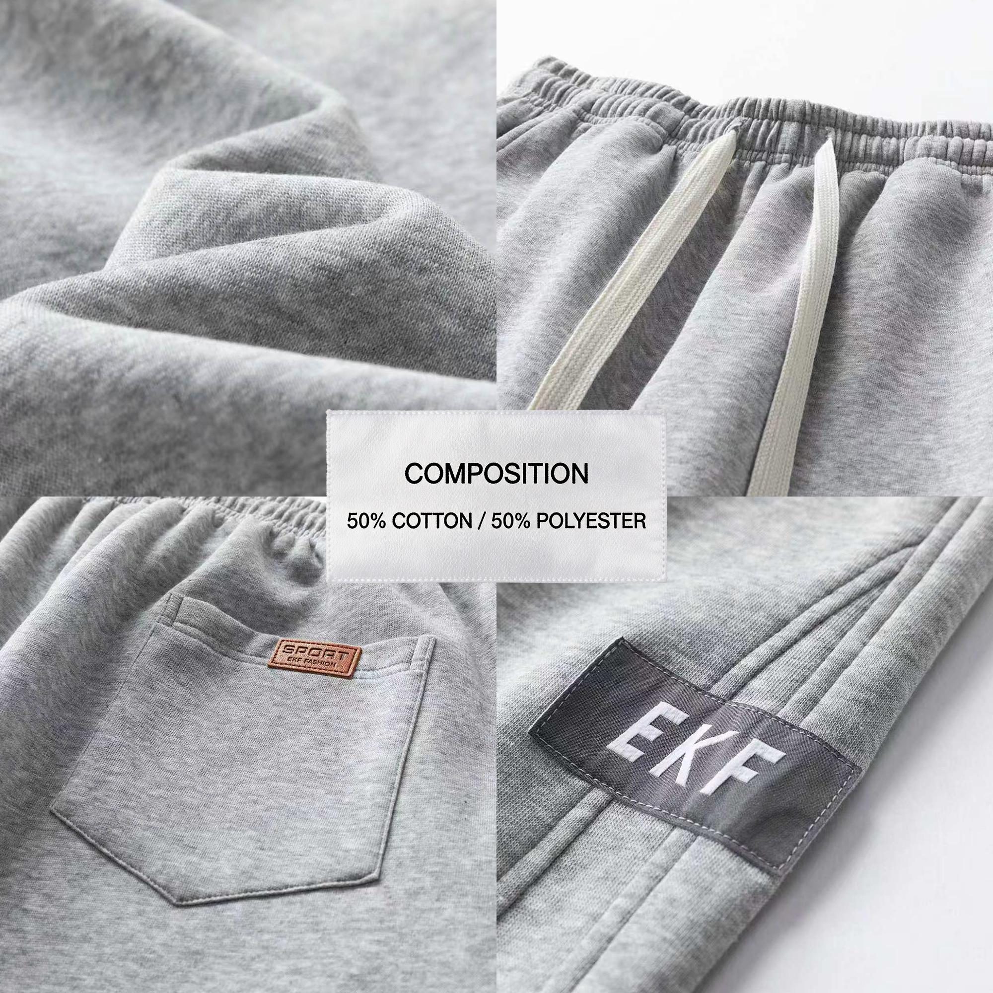 Men&rsquo;s 3-pack cotton joggers with drawstring elastic waist and wide legs; relaxed, drapey straight cut with practical side pockets; American street style; versatile casual pants for everyday commuting, sports, and streetwear.
