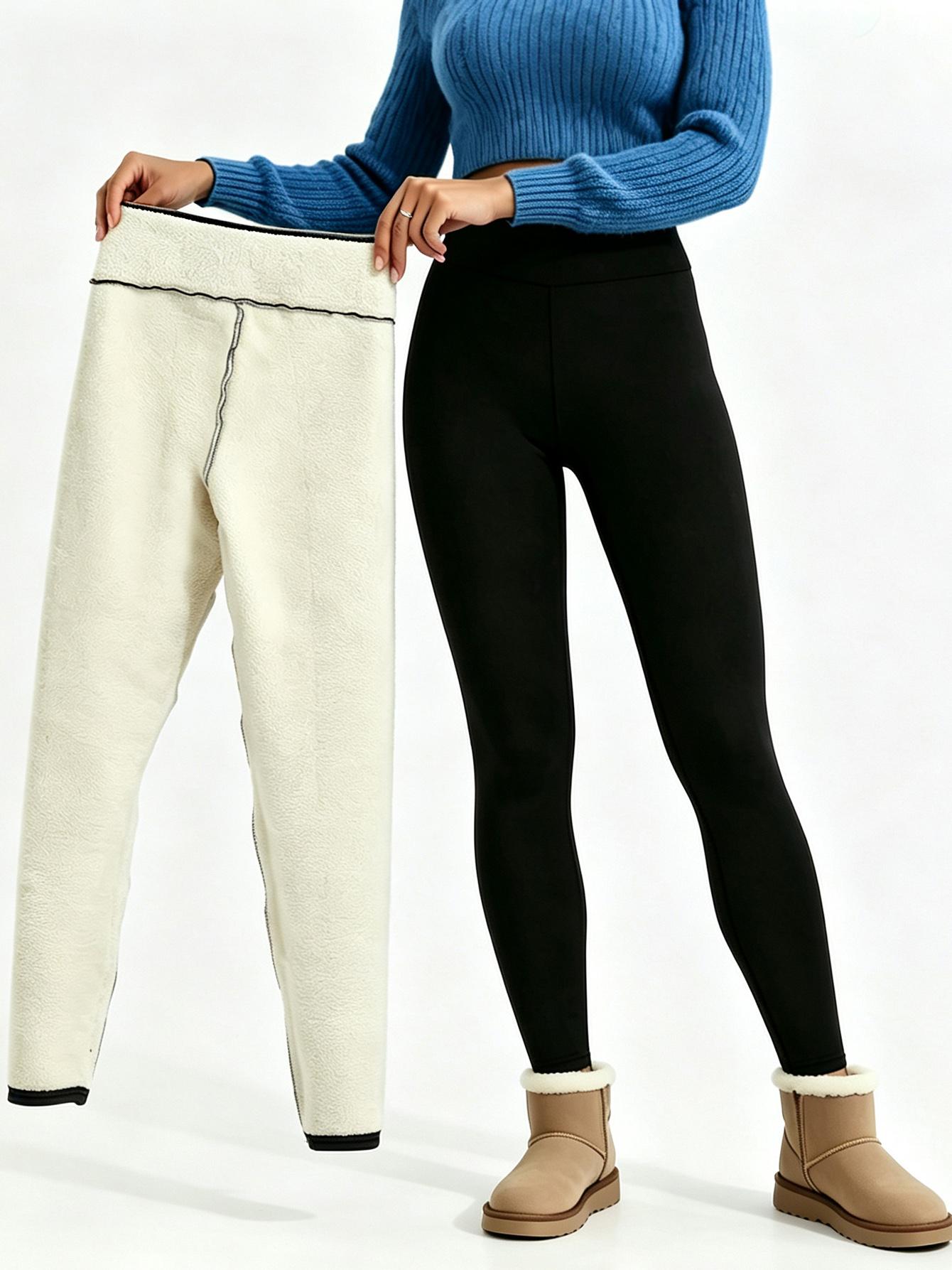 Women's High-Waist Sherpa Fleece-Lined Yoga Bottoms, Soft Basic Elastic Thermal Pants with Tummy Control, Stretchy Thick Cold Weather Tights for Outdoor Daily Wear, Fit Women's High-Waist Sherpa Fleece-Lined Yoga Bottoms, Soft Basic Elastic Thermal Pants with Tummy Control, Stretchy Thick Cold Weather Tights for Outdoor Daily Wear, Fit