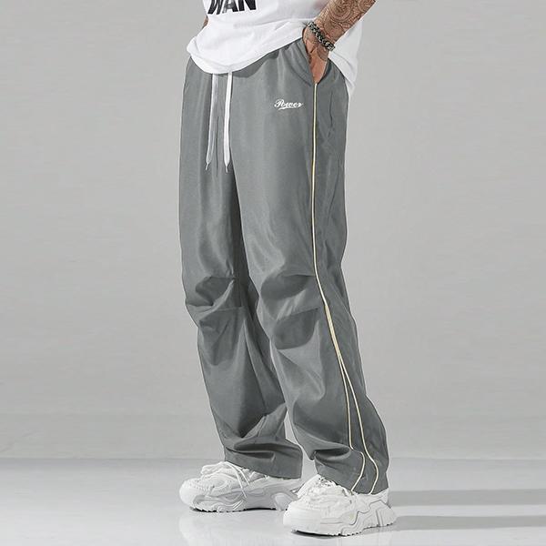Men's 100% Polyester Loose Grey Sweatpants - Grey Side Strips, Gold Decorative Bars, Lightweight Soft Fabric, Large Cut, Casual Gym Wear, Boyfriend Birthday Gift, Birthday Gift for BF, Menswear Essential Fashion Bottoms, Clothing, Xl