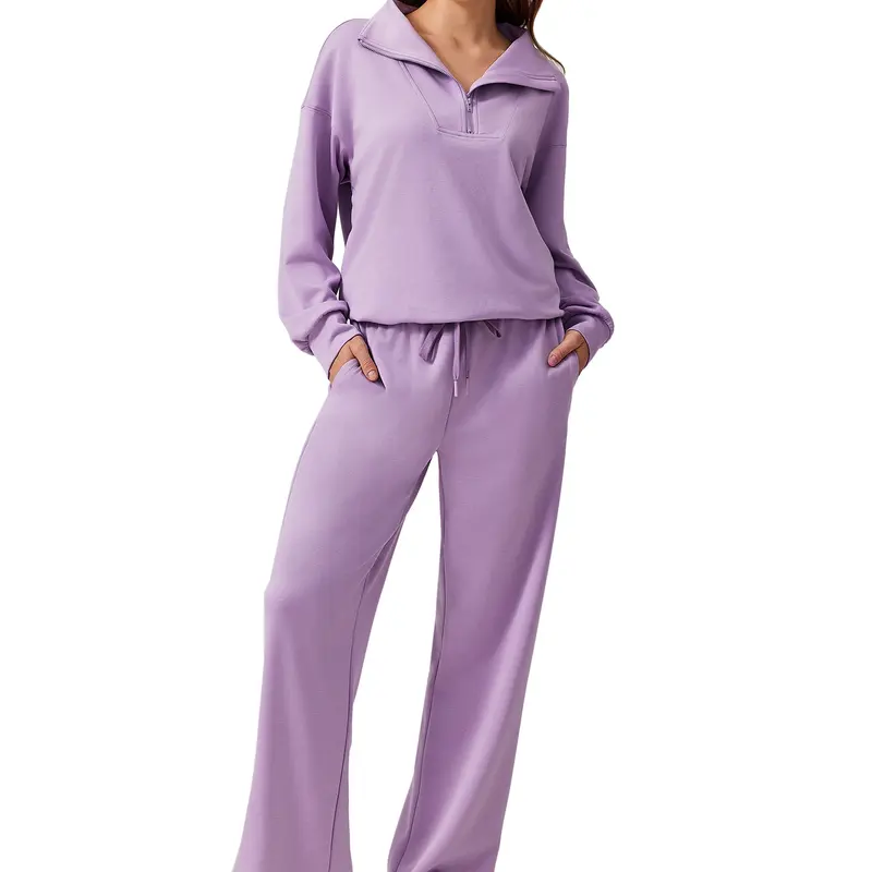 Women's two-piece sportswear set (includes long-sleeve half-zip sweatshirt and athletic pants)