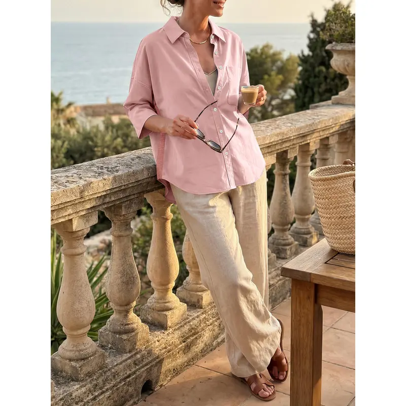Women's Loose-Fit Button-Down Shirt for Summer