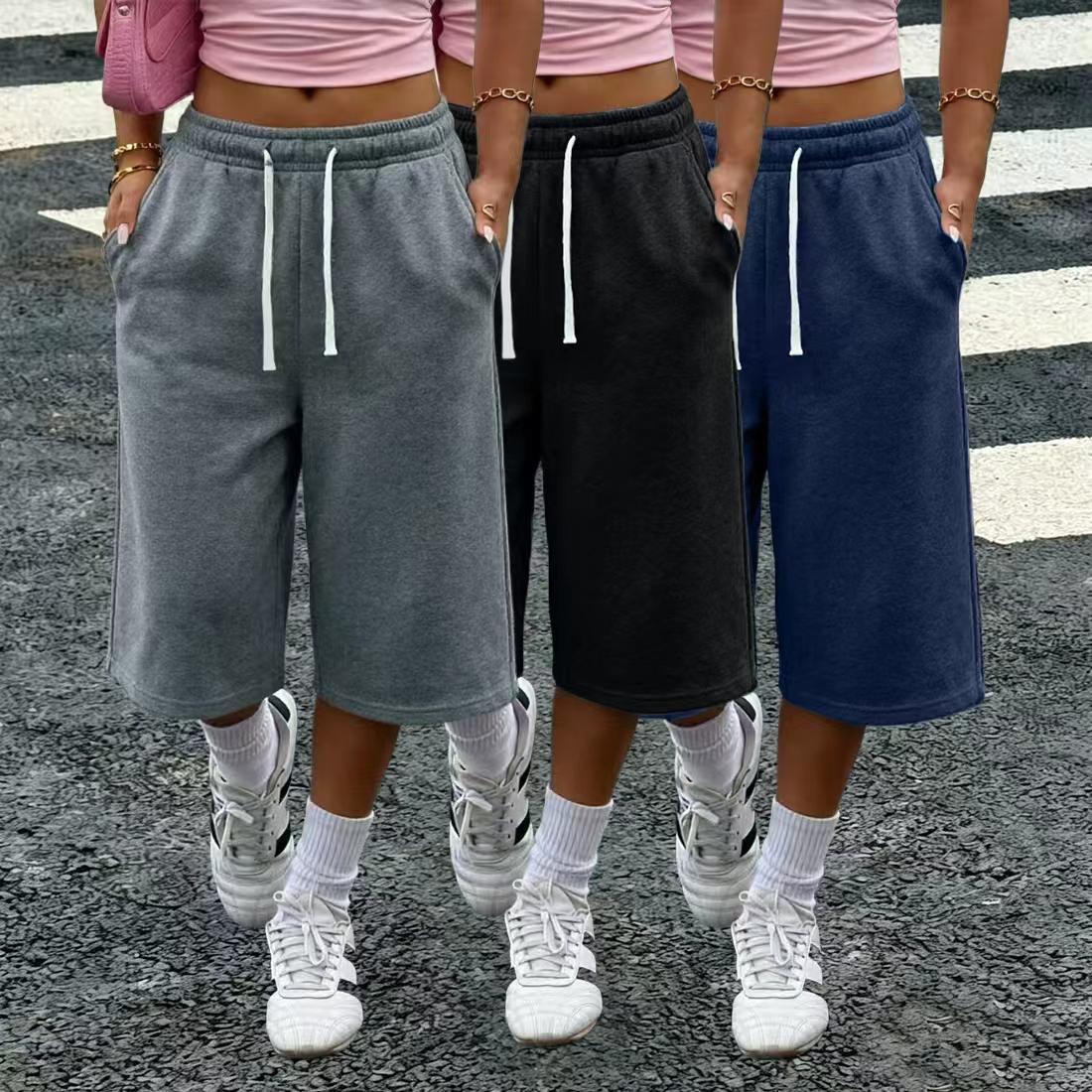 Women’s 1–3-pack solid-color three-quarter wide-leg loose pants — with pockets, elastic waistband, lightweight fleece fabric, summer casual basic pants — without pockets Women’s 1–3-pack solid-color three-quarter wide-leg loose pants — with pockets, elastic waistband, lightweight fleece fabric, summer casual basic pants — without pockets