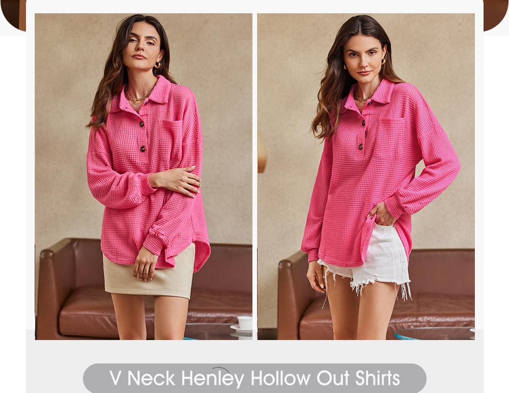 EVALESS Women's Oversized Henley Waffle Shirts Tops Button V Neck Long Sleeve Lightweight Mesh Knitwear Tunic Blouses 2026 Casual Fall Outfits Green Minimalist Style Deals For You Days summer outfits,back to school,back to school shopping EVALESS Women's Oversized Henley Waffle Shirts Tops Button V Neck Long Sleeve Lightweight Mesh Knitwear Tunic Blouses 2026 Casual Fall Outfits Green Minimalist Style Deals For You Days summer outfits,back to school,back to school shopping