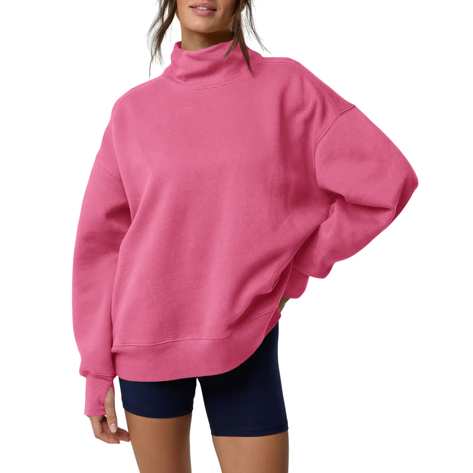 Women's Loose Mock-Neck Sweatshirt