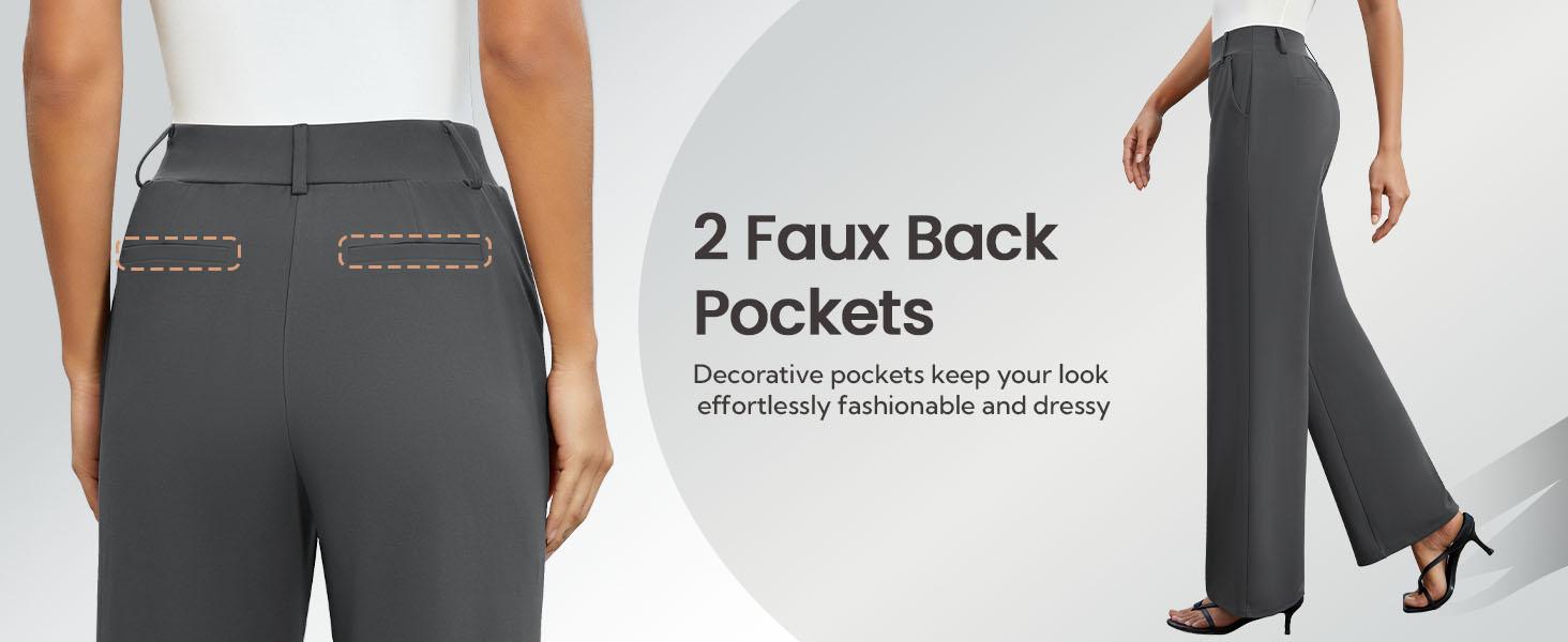 FireSwan Women's Wide Leg Dress Pants High Waisted Stretchy Work Trousers Business Casual Office Pull on Slacks with Pockets