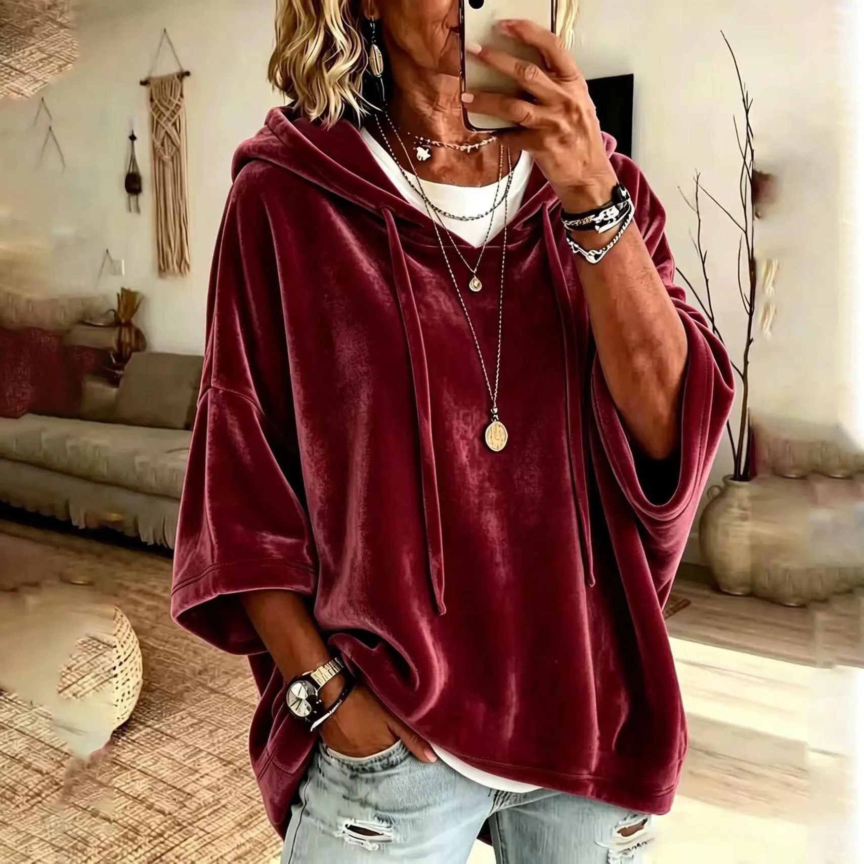 Women's Minimalist Velvet Hoodie