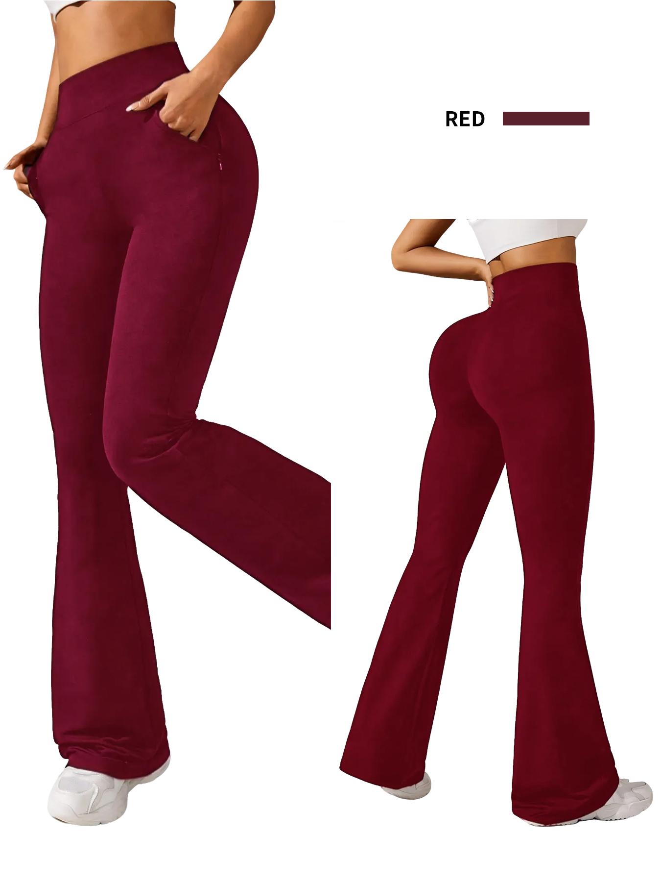 Women's high-waisted stretch 3-pack black grey red flared pants set | Fashion yoga flare pants, casual slimming trousers, fitness wide-leg pants, daily solid color sweatpants, sporty loungewear