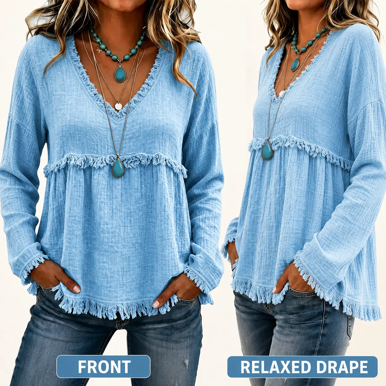 Women’s Boho V Neck Long Sleeve Fringe Top, Casual Loose Fit Textured Babydoll Blouse, Flowy Tassel Hem Tunic Shirt, Western Fall Fashion Tops, Plus Size S–3XL, Tops For Women, Women's Clothes Women’s Boho V Neck Long Sleeve Fringe Top, Casual Loose Fit Textured Babydoll Blouse, Flowy Tassel Hem Tunic Shirt, Western Fall Fashion Tops, Plus Size S–3XL, Tops For Women, Women's Clothes