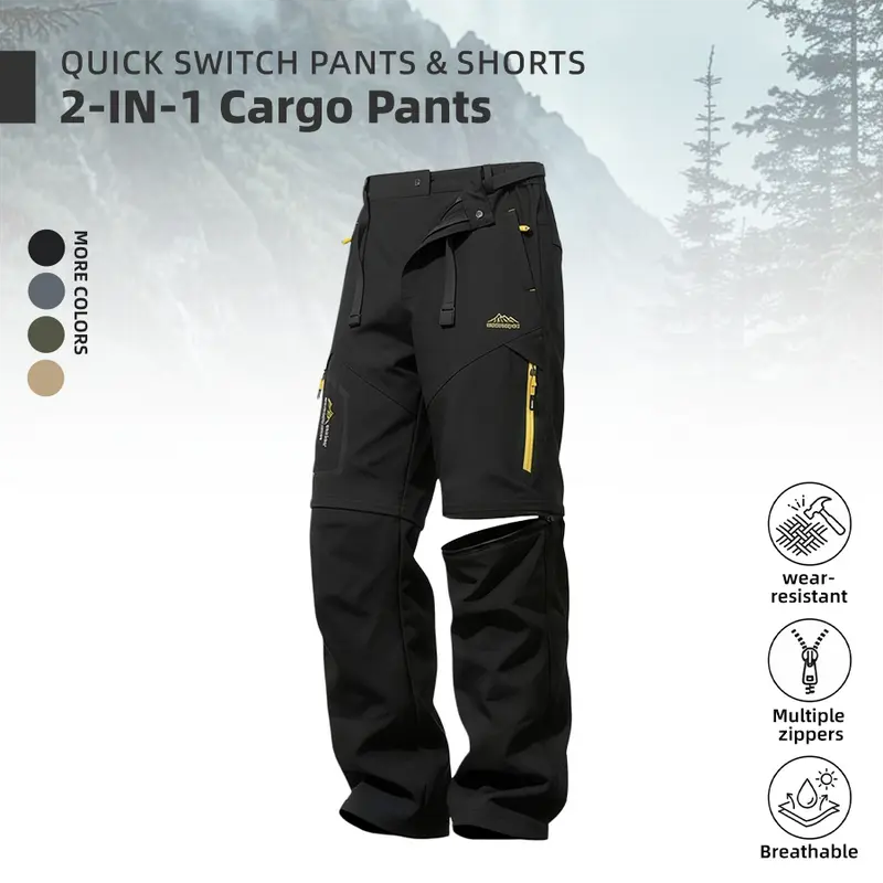 Men's Summer 2-in-1 Cargo Pants – Convertible Design (Long Pants/Athletic Shorts)