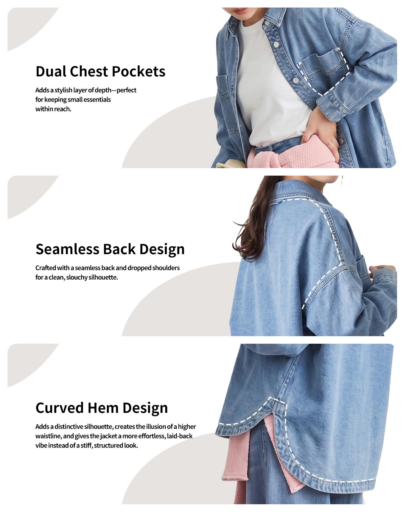 Long Sleeve Denim Jacket for Women,Drop Shoulder Curved Hem Denim, Classic Button Down Denim Jacket with Chest Pockets, Fashion Women's Clothing for Daily Wear, Vintage Western Trucker Jacket, Outerwear Long Sleeve Denim Jacket for Women,Drop Shoulder Curved Hem Denim, Classic Button Down Denim Jacket with Chest Pockets, Fashion Women's Clothing for Daily Wear, Vintage Western Trucker Jacket, Outerwear