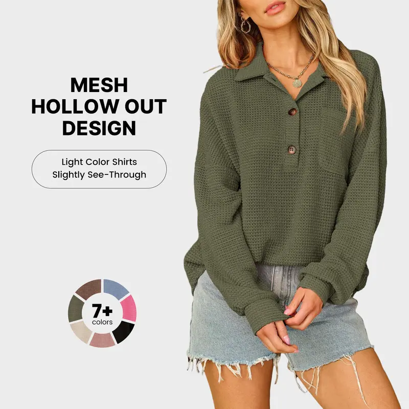 Women's Relaxed-Fit Waffle-Knit Henley Shirt