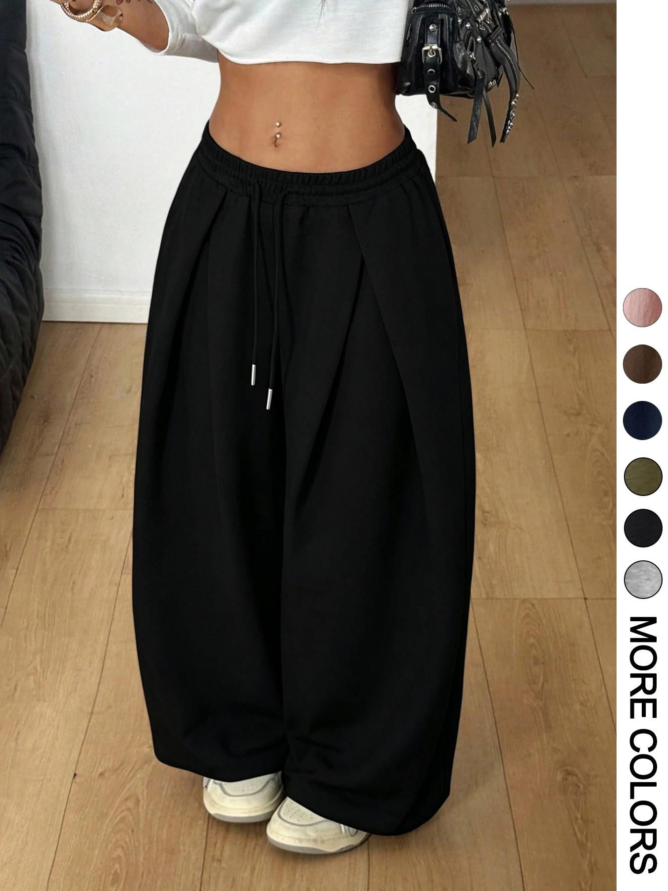 Women's Casual Sporty Wide Leg Sweatpants, Drawstring Elastic Waist, Comfortable Versatile, Gym Streetwear, American Vintage Style Women's Casual Sporty Wide Leg Sweatpants, Drawstring Elastic Waist, Comfortable Versatile, Gym Streetwear, American Vintage Style