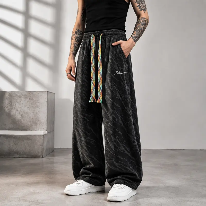 Unisex marble-print wide-leg sweatpants