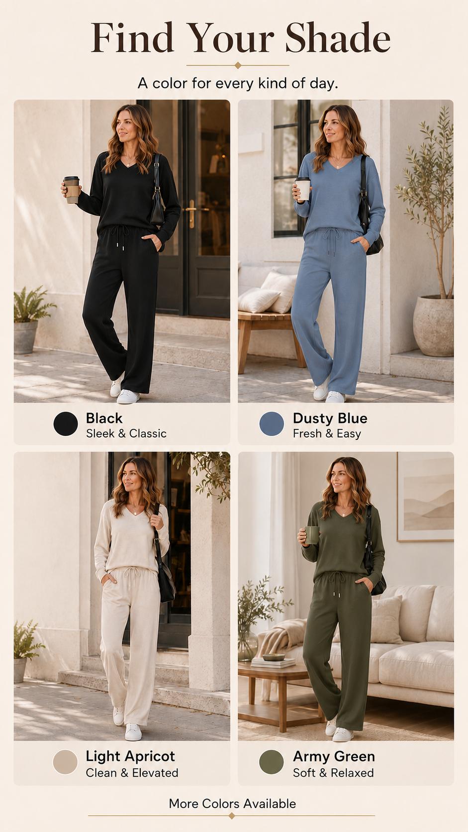 WIHOLL Lounge Sets for Women 2026 V Neck 2 Piece Outfits Airport Wide Leg Pants Matching Set Sweatsuits, Lady, Casual, Pajama Set, Comfy Sets