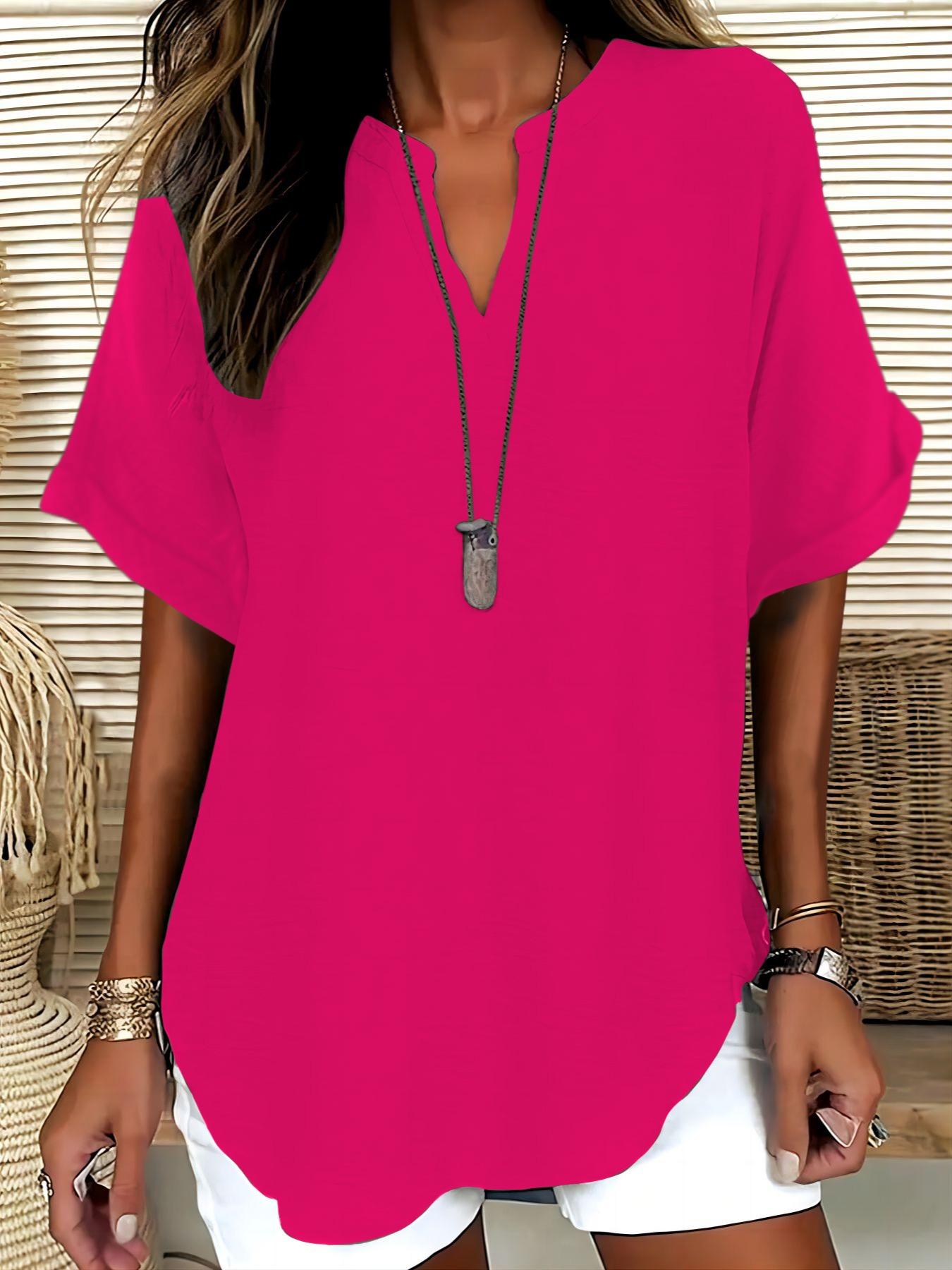 Elegant Minimalist Polyester V Neck Loose Fit Short Sleeve Blouse Shirt for Women, 100% Polyester, Regular Length, 145g/m², Casual Everyday Weekend Top Womenswear Elegant Minimalist Polyester V Neck Loose Fit Short Sleeve Blouse Shirt for Women, 100% Polyester, Regular Length, 145g/m², Casual Everyday Weekend Top Womenswear
