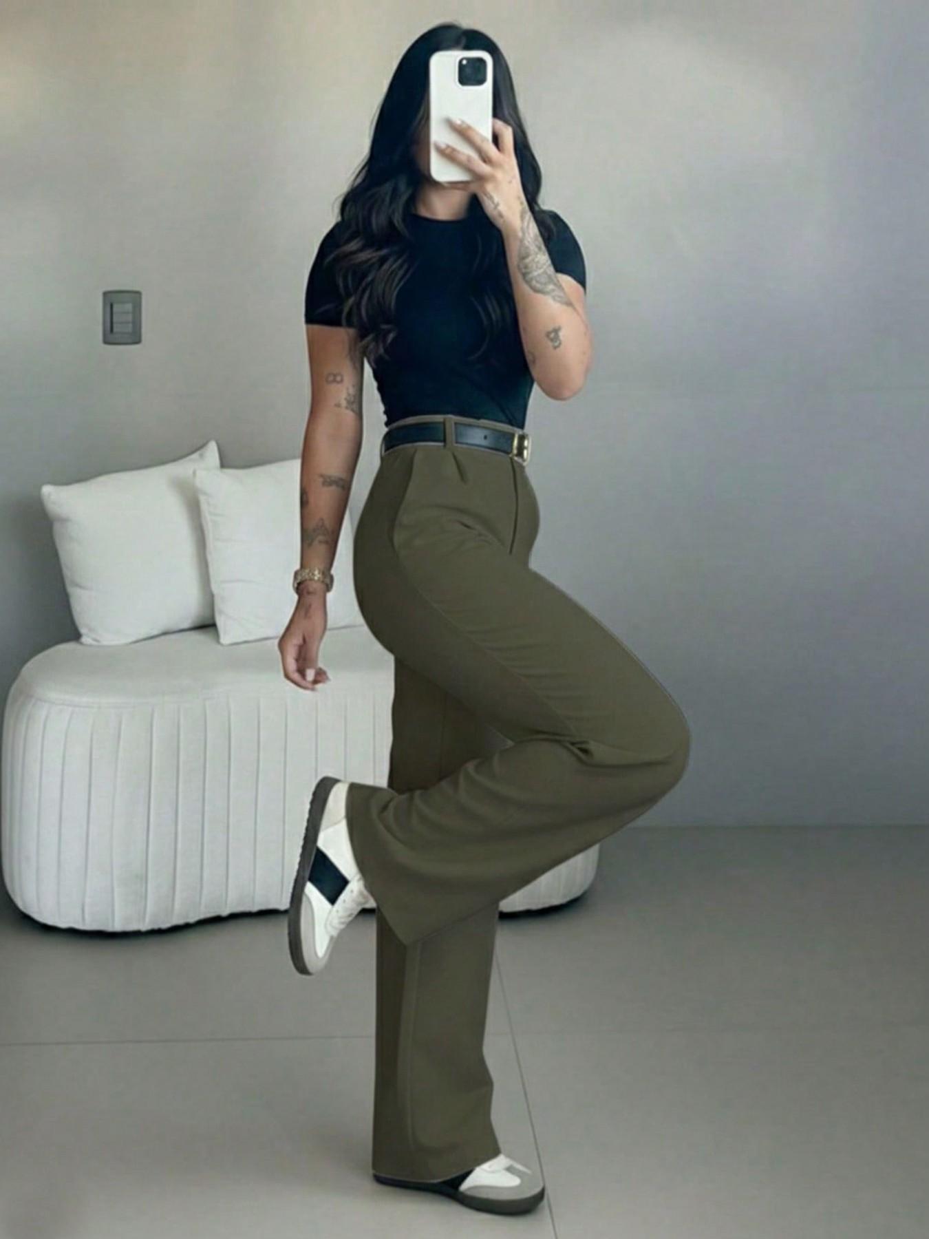 Women's High-Waisted Suit Pants, Loose Straight Leg, Flowy Drape Long Trousers, Versatile Daily Wear, Casual, Office Style, Slimming Effect, Fit