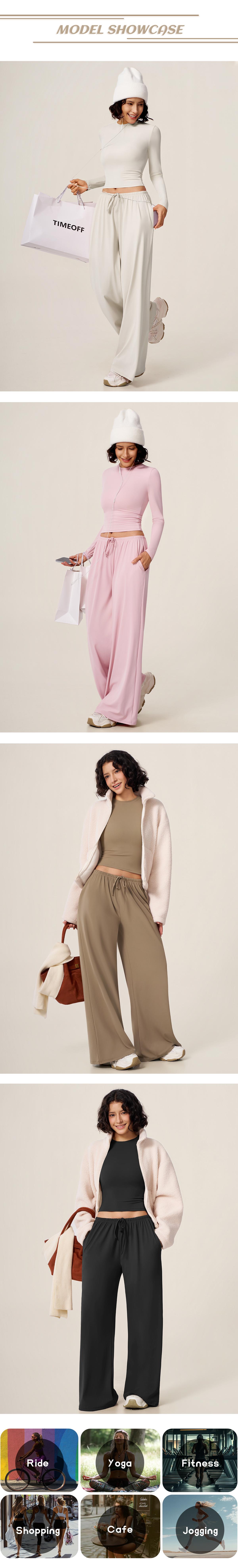 TIMEOFF Women's 2-Piece Fashion Set, Solid Brand Clothing with a Flattering Sculpting Long Sleeve Crop Top and Wide-Leg Yoga Pants, Women's Fashion, Tops For Women