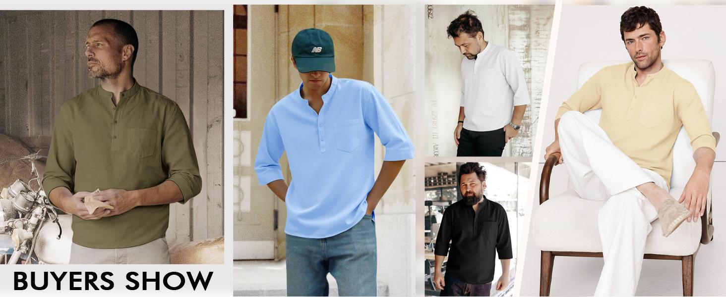 Runcati Mens Casual Henley Shirts 3/4 Sleeve Band Collar Cotton Linen Shirt Summer Beach Hippie T-Shirts with Pocket Runcati Mens Casual Henley Shirts 3/4 Sleeve Band Collar Cotton Linen Shirt Summer Beach Hippie T-Shirts with Pocket