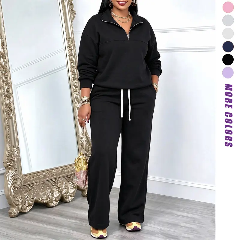 JOGWAVE women’s autumn/winter solid-color sweatshirt and sweatpants set, half-zip front sweatshirt and fleece-lined sweatpants, suitable for sports, casual wear, outings, fashionable and trendy, Christmas gift JOGWAVE women’s autumn/winter solid-color sweatshirt and sweatpants set, half-zip front sweatshirt and fleece-lined sweatpants, suitable for sports, casual wear, outings, fashionable and trendy, Christmas gift
