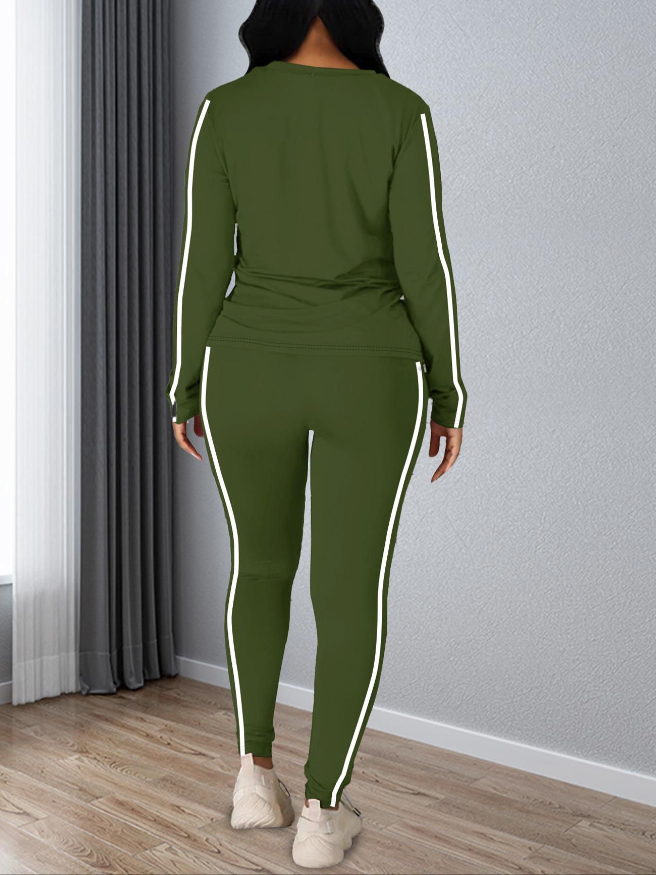 Women's Striped Print Fitted Long Sleeve Knitted Top & Pants Two-piece Set, Casual Style Set Cozy Round Neck Top & Trousers for Daily Outdoor Wear, Ladies Clothes for Spring, Everyday Womenswear Sweater Pant Set Outfit Women's Striped Print Fitted Long Sleeve Knitted Top & Pants Two-piece Set, Casual Style Set Cozy Round Neck Top & Trousers for Daily Outdoor Wear, Ladies Clothes for Spring, Everyday Womenswear Sweater Pant Set Outfit