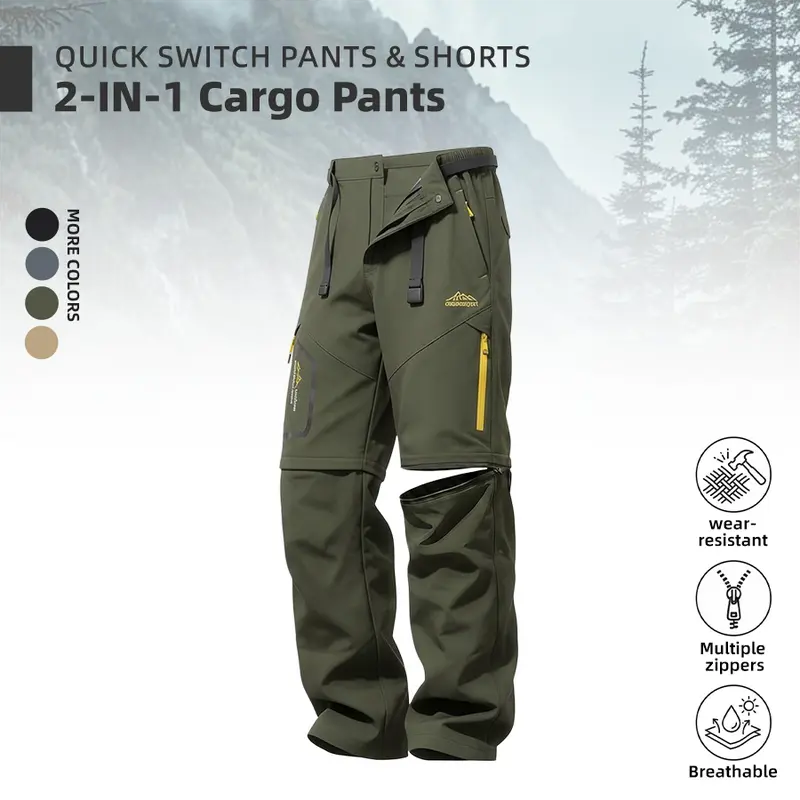 Men's Summer 2-in-1 Cargo Pants – Convertible Design (Long Pants/Athletic Shorts)