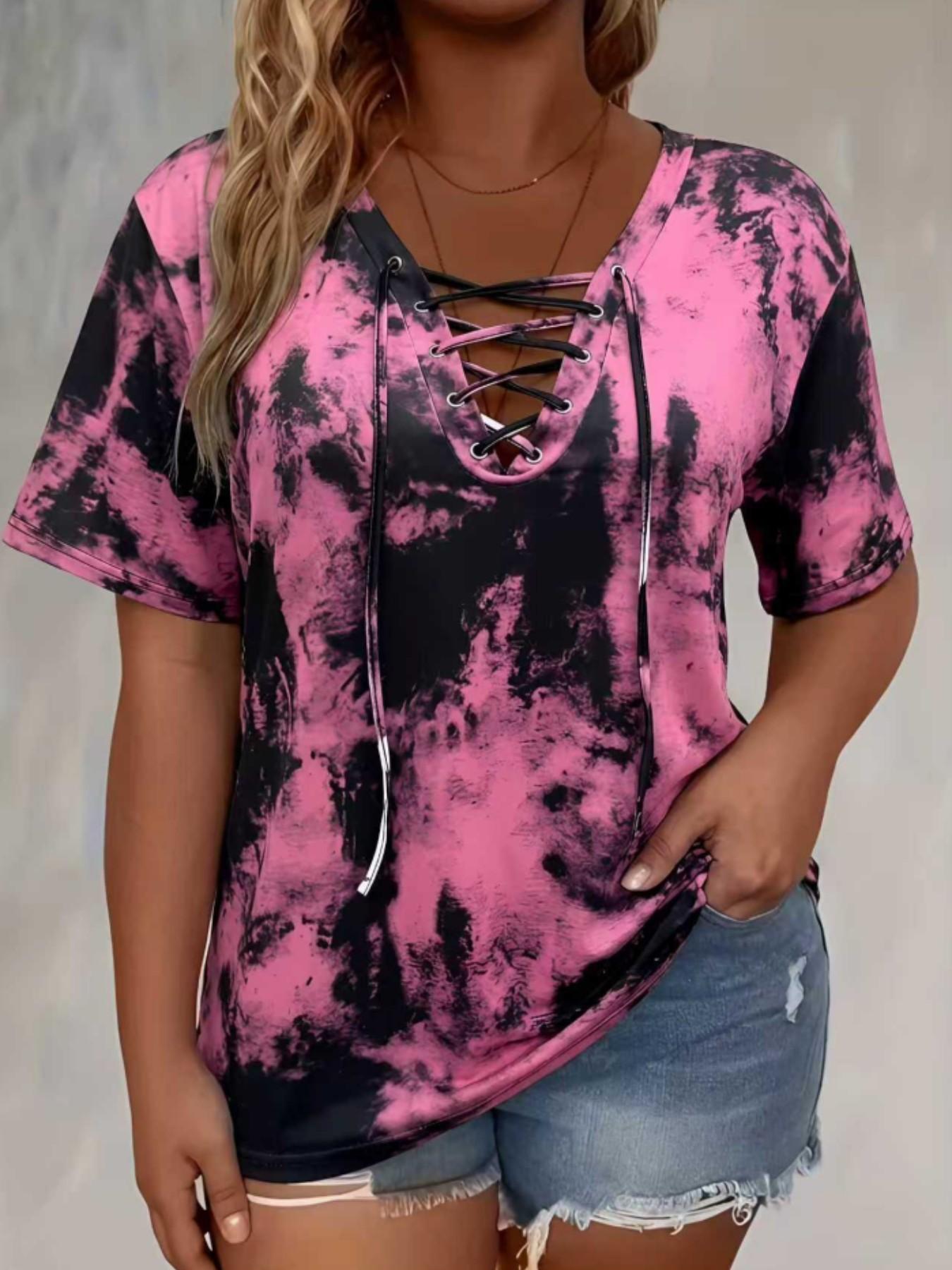 Women's Plus Size Tie Front V-Neck T-Shirt, Casual Stylish Tee, Casual Pattern Fitted Top, Comfortable Stretch Fabric Womenswear, Perfect for Daily Wear & Gifts, Everyday, Casual Streetwear Top, Casual Streetwear Look Women's Plus Size Tie Front V-Neck T-Shirt, Casual Stylish Tee, Casual Pattern Fitted Top, Comfortable Stretch Fabric Womenswear, Perfect for Daily Wear & Gifts, Everyday, Casual Streetwear Top, Casual Streetwear Look