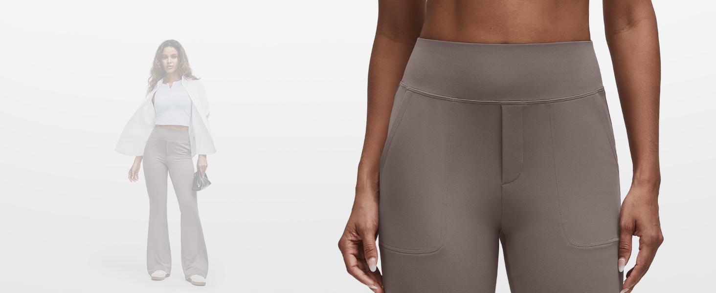 G4Free BareFeel Women's Flared Leg Pants - High-Waisted Bootcut Leggings for Women, Comfortable Stretchable Pants with Pockets, Available in Petite/Regular/Tall Sizes for Dress & Work Use