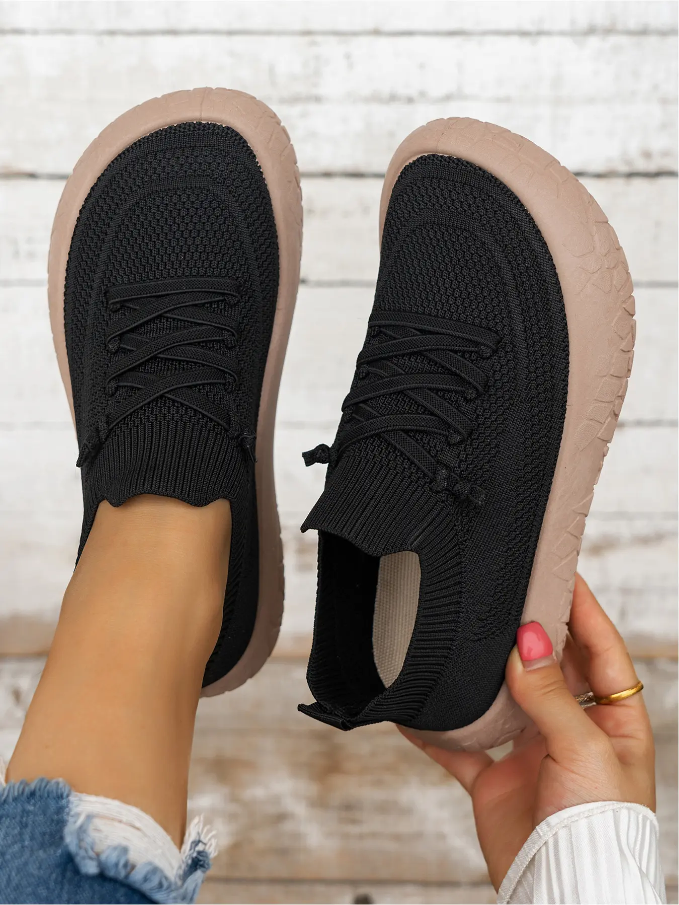Women's Breathable Fly-Knit Slip-On Casual Shoes with Rubber Soles