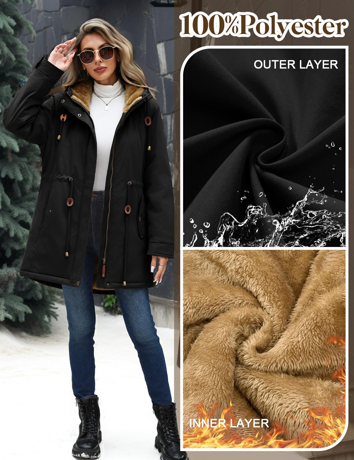 UMIPUBO Women's Fleece Lined Warm Parka Jacket - Water Repellent, Hooded, Long Sleeve, with Pockets, Warm & Cozy Women's Fleece Jackets for Daily Commute, Casual Tops Womenswear Outerwear Autumn Outerwear Casual Outdoor Outerwears