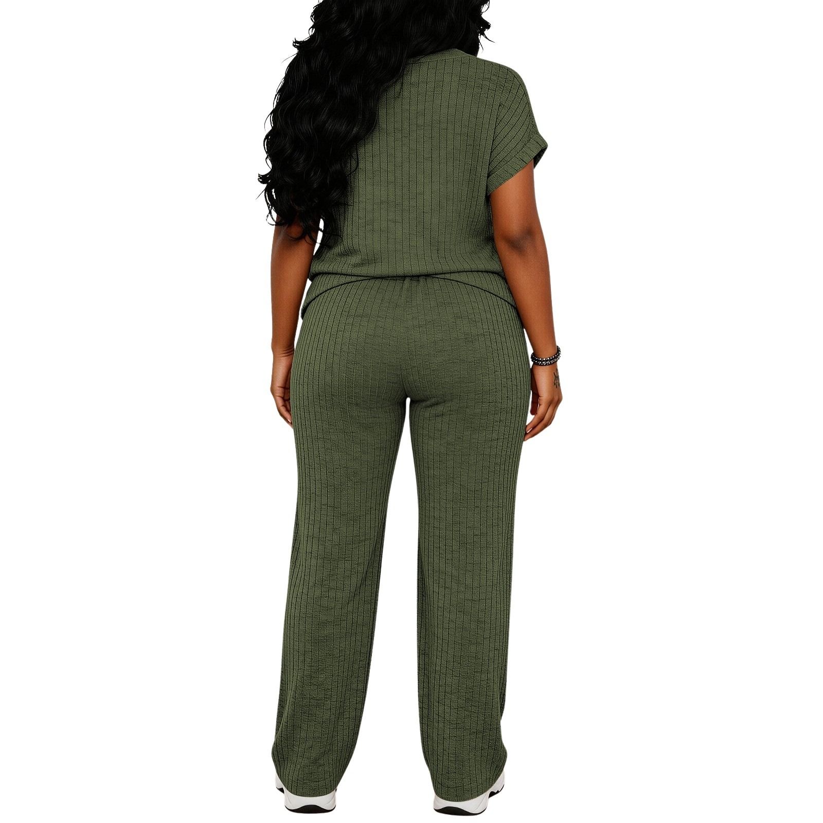 MOEENCN Women's Ultra-Soft Brushed Ribbed Knit 2-Piece Loungewear Set, V-Neck Top & High Waist Wide Leg Pants with Pockets for Lazy Days & Brunch summerwins Womenswear Clothes Suits MOEENCN Women's Ultra-Soft Brushed Ribbed Knit 2-Piece Loungewear Set, V-Neck Top & High Waist Wide Leg Pants with Pockets for Lazy Days & Brunch summerwins Womenswear Clothes Suits