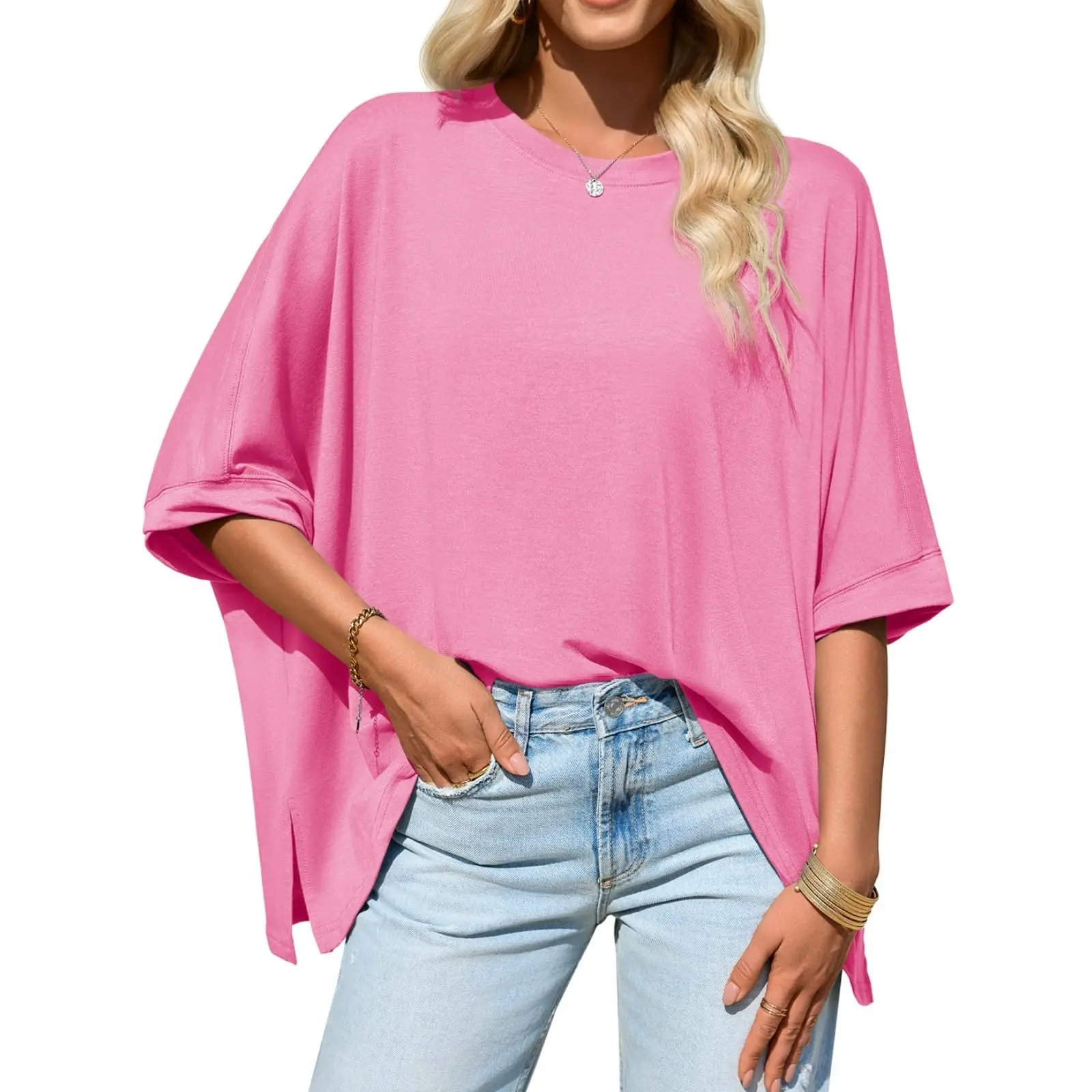 Women's Loose-Fit T-Shirt with Batwing Sleeves