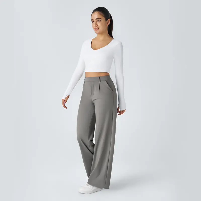 High-waisted straight-leg work trousers with pockets
