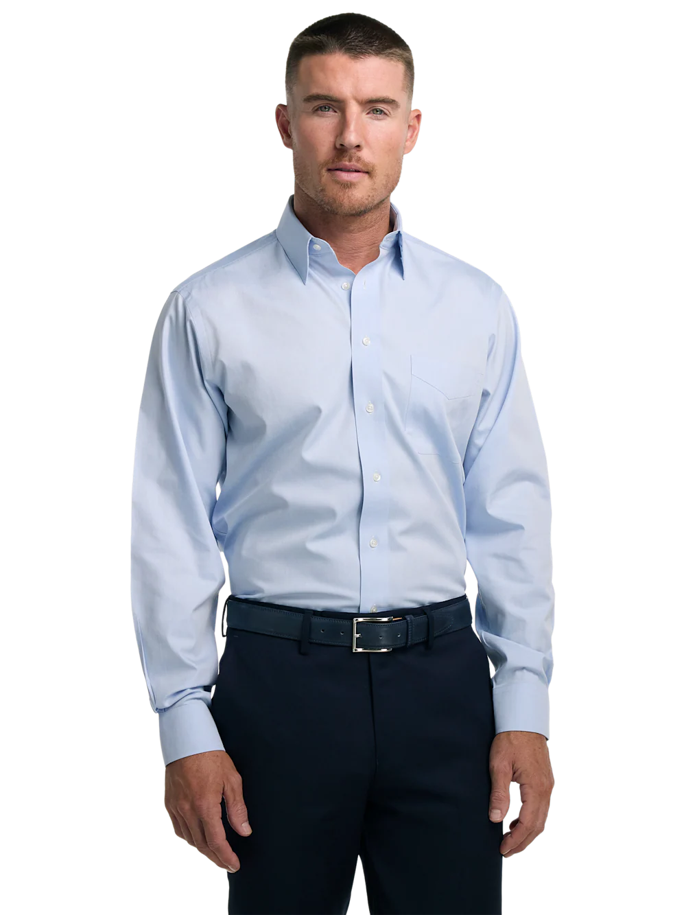 Solid-color point-collar dress shirt in finely woven pure cotton