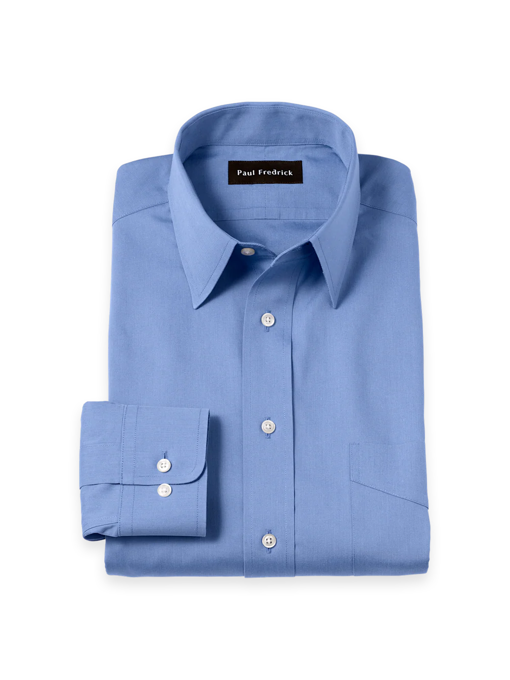 Solid-color point-collar dress shirt in finely woven pure cotton
