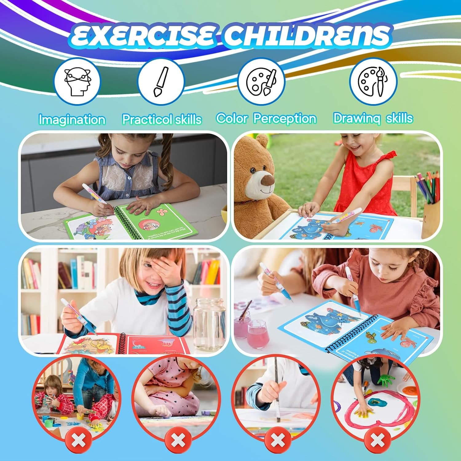 4 Pack Reusable Water Coloring Book for Toddlers