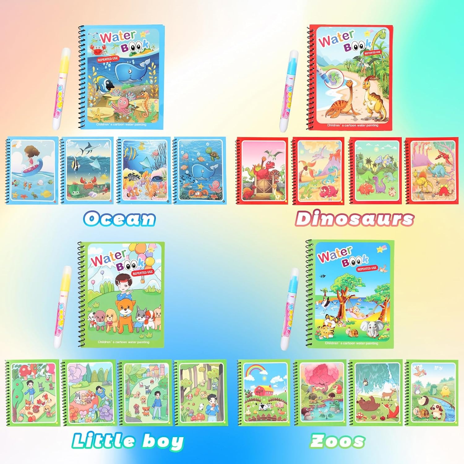 4 Pack Reusable Water Coloring Book for Toddlers