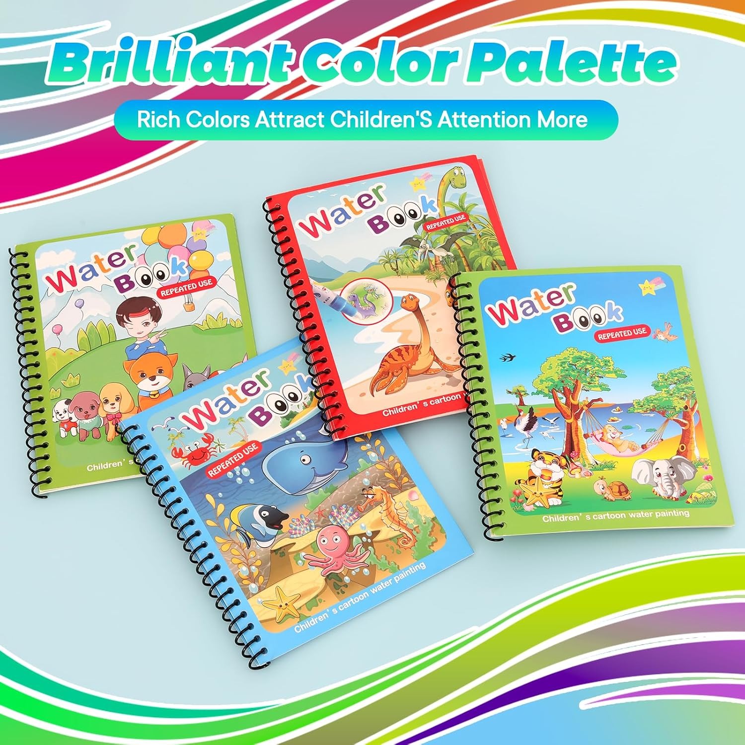 4 Pack Reusable Water Coloring Book for Toddlers
