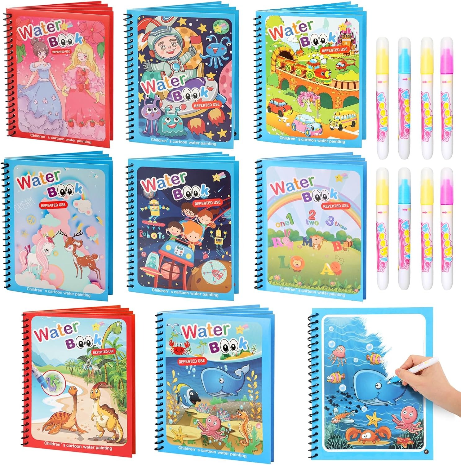4 Pack Reusable Water Coloring Book for Toddlers