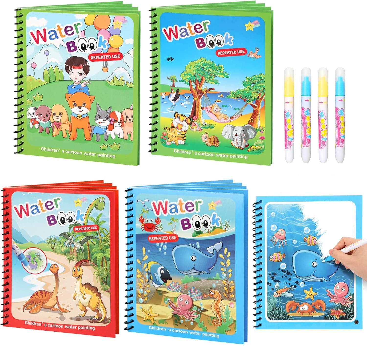 4 Pack Reusable Water Coloring Book for Toddlers
